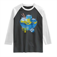 Funny Hanukkah Cat Raglan Shirt Kawaii Cat Eating Ramen Anime Jewish Kitten