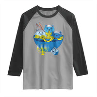 Funny Hanukkah Cat Raglan Shirt Kawaii Cat Eating Ramen Anime Jewish Kitten