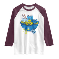 Funny Hanukkah Cat Raglan Shirt Kawaii Cat Eating Ramen Anime Jewish Kitten