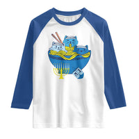 Funny Hanukkah Cat Raglan Shirt Kawaii Cat Eating Ramen Anime Jewish Kitten