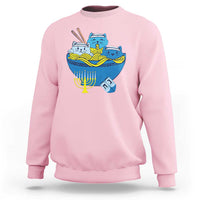 Funny Hanukkah Cat Sweatshirt Kawaii Cat Eating Ramen Anime Jewish Kitten - Wonder Print Shop