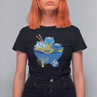 Funny Hanukkah Cat T Shirt For Women Kawaii Cat Eating Ramen Anime Jewish Kitten - Wonder Print Shop