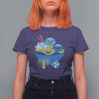 Funny Hanukkah Cat T Shirt For Women Kawaii Cat Eating Ramen Anime Jewish Kitten - Wonder Print Shop