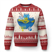 Funny Hanukkah Cat Ugly Christmas Sweater Kawaii Cat Eating Ramen Anime Jewish Kitten - Wonder Print Shop