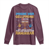 Funny Hanukkah Long Sleeve Shirt Imagine Cellphone Was At 10 Percent