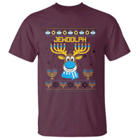 Funny Hanukkah T Shirt Jewdolph Jewish Reindeer Menorah - Wonder Print Shop