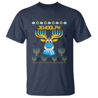 Funny Hanukkah T Shirt Jewdolph Jewish Reindeer Menorah - Wonder Print Shop