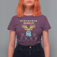 Funny Hanukkah T Shirt For Women Jewdolph Jewish Reindeer Menorah - Wonder Print Shop