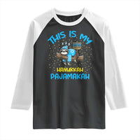 Funny This Is My Hanukkah Pajamakah Raglan Shirt Cute Jewish Sloth Chanukkah