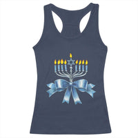 Hanukkah Menorah Jewish Coquette Bow Racerback Tank Top