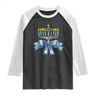 Hanukkah Menorah Jewish Coquette Bow Raglan Shirt