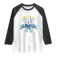 Hanukkah Menorah Jewish Coquette Bow Raglan Shirt