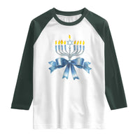 Hanukkah Menorah Jewish Coquette Bow Raglan Shirt