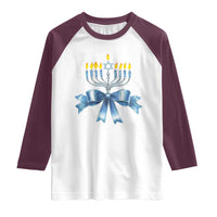 Hanukkah Menorah Jewish Coquette Bow Raglan Shirt