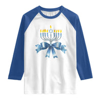 Hanukkah Menorah Jewish Coquette Bow Raglan Shirt