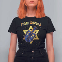 Funny Hanukkah T Shirt For Women Feliz Januca Jewish Sephardic Ladino - Wonder Print Shop
