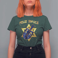Funny Hanukkah T Shirt For Women Feliz Januca Jewish Sephardic Ladino - Wonder Print Shop