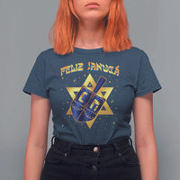 Funny Hanukkah T Shirt For Women Feliz Januca Jewish Sephardic Ladino - Wonder Print Shop
