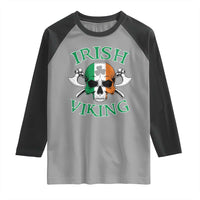 St Patrick's Day Raglan Shirt Irish Viking Skull Lucky Shamrocks Ireland Flag
