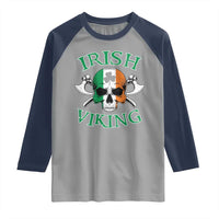 St Patrick's Day Raglan Shirt Irish Viking Skull Lucky Shamrocks Ireland Flag
