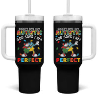 Autism Awareness Tumbler With Handle Society Says I'm Autistic God Says I'm Perfect Puzzle Dabbing