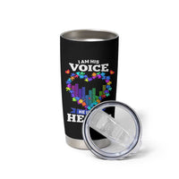 Autism Awareness Tumbler Cup I Am His Voice He Is My Heart Mom Dad Parents Support