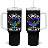 Autism Awareness Tumbler With Handle I Am His Voice He Is My Heart Mom Dad Parents Support