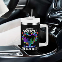 Autism Awareness Tumbler With Handle I Am His Voice He Is My Heart Mom Dad Parents Support