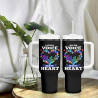Autism Awareness Tumbler With Handle I Am His Voice He Is My Heart Mom Dad Parents Support
