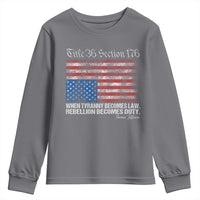 American Flag Upside Down Thomas Jefferson Youth Sweatshirt When Tyranny Becomes Law Rebellion Becomes Duty
