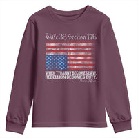 American Flag Upside Down Thomas Jefferson Youth Sweatshirt When Tyranny Becomes Law Rebellion Becomes Duty