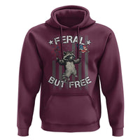 Funny 4th Of July Hoodie Feral But Free Raccoon American Flag - Wonder Print Shop