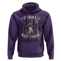 Funny 4th Of July Hoodie Feral But Free Raccoon American Flag - Wonder Print Shop
