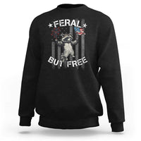 Funny 4th Of July Sweatshirt Feral But Free Raccoon American Flag - Wonder Print Shop