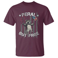 Funny 4th Of July T Shirt Feral But Free Raccoon American Flag - Wonder Print Shop