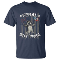 Funny 4th Of July T Shirt Feral But Free Raccoon American Flag - Wonder Print Shop