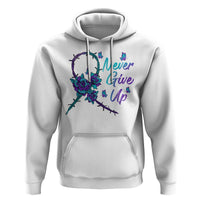Suicide Prevention Roses Ribbon Never Give Up Hoodie - Wonder Print Shop