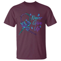 Suicide Prevention Roses Ribbon Never Give Up T Shirt - Wonder Print Shop