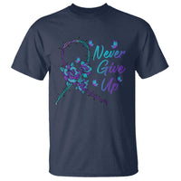 Suicide Prevention Roses Ribbon Never Give Up T Shirt - Wonder Print Shop