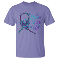 Suicide Prevention Roses Ribbon Never Give Up T Shirt - Wonder Print Shop