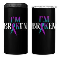 Suicide Prevention 4 in 1 Can Cooler Tumbler I'm Ok Broken Teal And Purple Ribbon