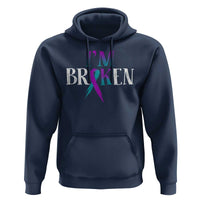 Suicide Prevention Hoodie I'm Ok Broken Teal And Purple Ribbon - Wonder Print Shop