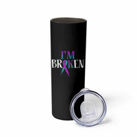 Suicide Prevention Skinny Tumbler I'm Ok Broken Teal And Purple Ribbon