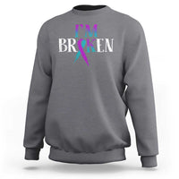 Suicide Prevention Sweatshirt I'm Ok Broken Teal And Purple Ribbon - Wonder Print Shop