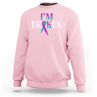 Suicide Prevention Sweatshirt I'm Ok Broken Teal And Purple Ribbon - Wonder Print Shop