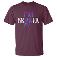 Suicide Prevention T Shirt I'm Ok Broken Teal And Purple Ribbon - Wonder Print Shop