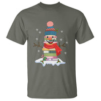 Christmas T Shirt Snowman Library Book Stack Winter Librarian - Wonder Print Shop