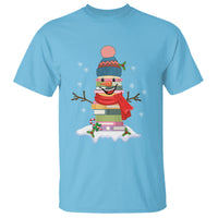 Christmas T Shirt Snowman Library Book Stack Winter Librarian - Wonder Print Shop
