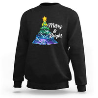 Merry And Bright Colorful Christmas Tree Xmas Holiday Sweatshirt - Wonder Print Shop