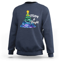 Merry And Bright Colorful Christmas Tree Xmas Holiday Sweatshirt - Wonder Print Shop